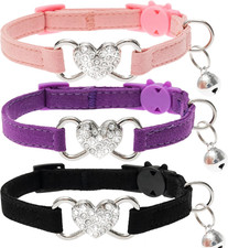 Cat Collar Breakaway, 3 Pack Rhinestones Cute Cat Collar with Bells