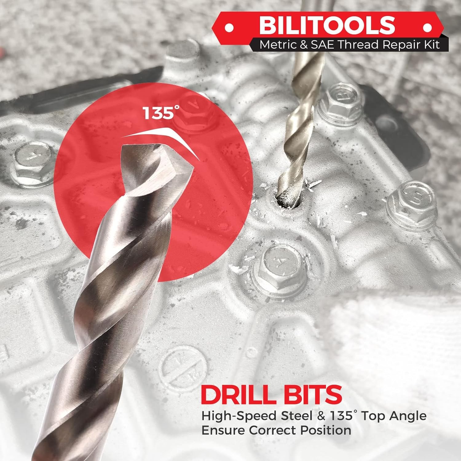BILITOOLS Helicoil Thread Repair Kit SAE, 131-Piece HSS Drill 1/4 - 1/2 Inch 