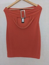 Pretty Little Thing Bright Orange Slinky Bandeau Off Shoulder Mini Dress 14