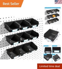 Versatile 10-Pack Pegboard Bins - Durable Black Design with Metal Hooks Labels