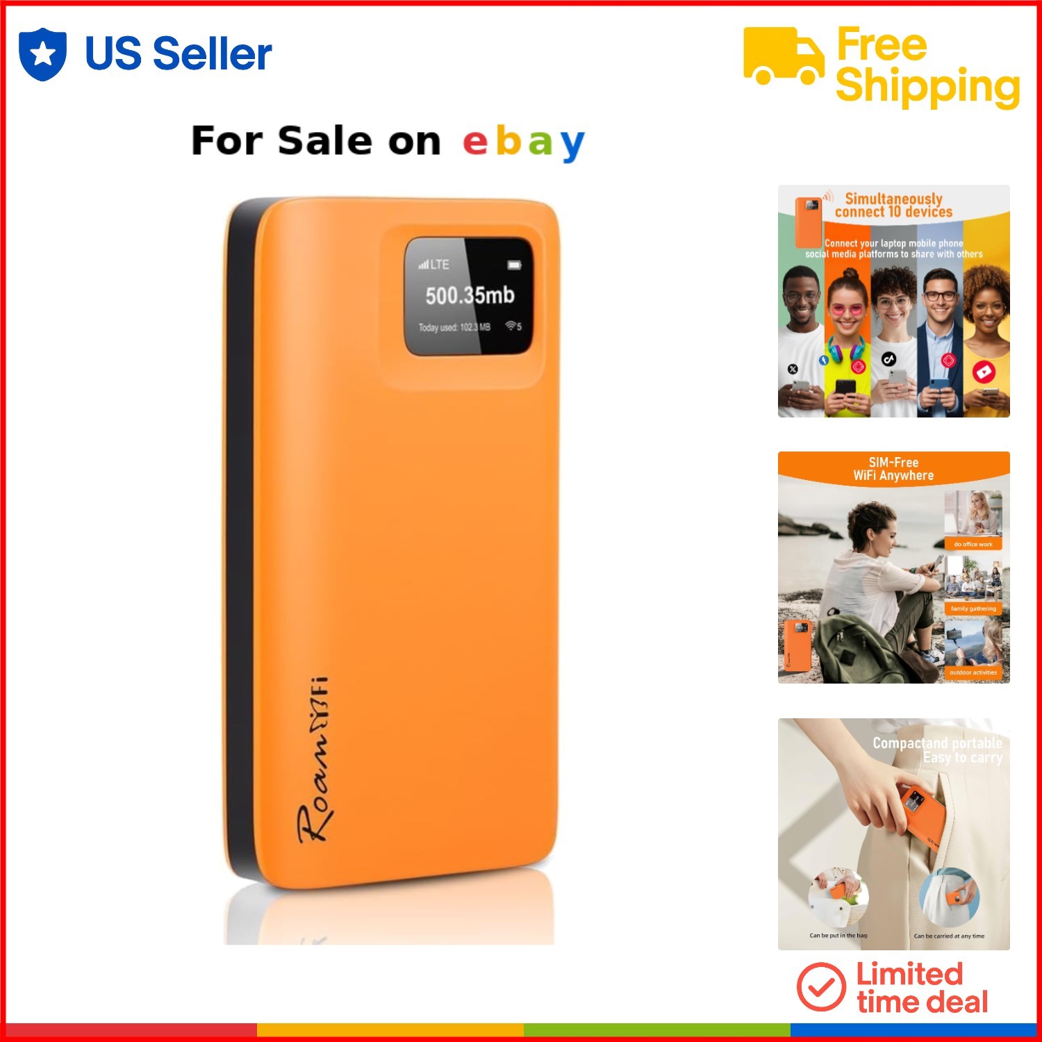 4G LTE Mobile Hotspot Router Portable WiFi 10 Devices Worldwide Travel
