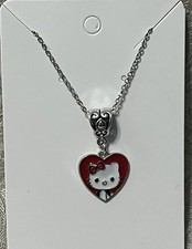 Sanrio Hello Kitty Heart Charm Cartoon Adorable Fun Pendant Silver Necklace 18  
