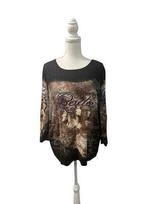 Take Two Clothing WILD WEST RODEO Embellished Scoop Neck 3/4 Sleeve Shirt Top 1X