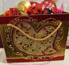 Valentine  s Day Decor Box Set Hearts Ornaments Gold Metal Sequin Fabric