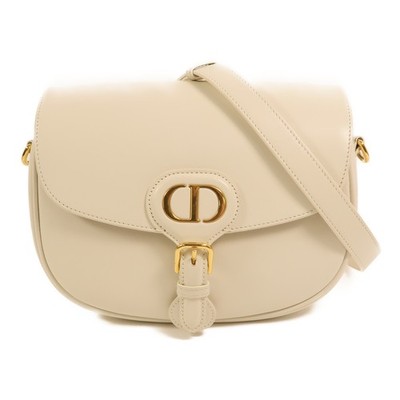CHRISTIAN DIOR CD GHW Bobby Medium Shoulder Bag Calfskin Leather White