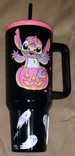Disney Lilo Stitch Halloween Theme Glow in the Dark Hot Cold Tumbler w/ Straw