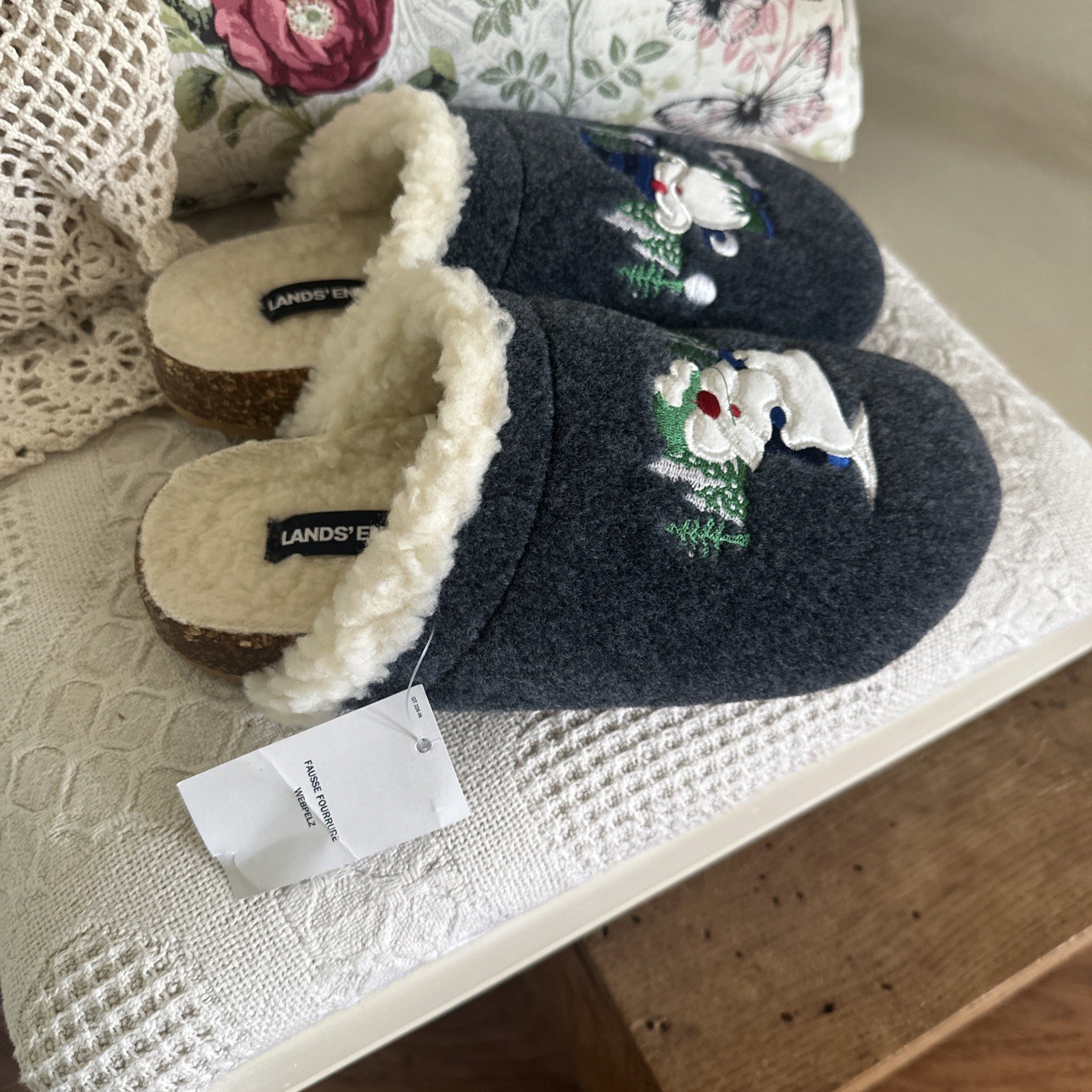 SAOLA Lands End Pantofole Gnomo Invernali Sherpa Pile Suola Sughero Scarpa Tg. 6B EU 36 NUOVO