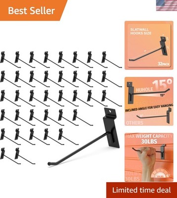6 Inch Slatwall Hooks 32 Pack, Heavy Duty 30lb Capacity for Garage Power Tool...