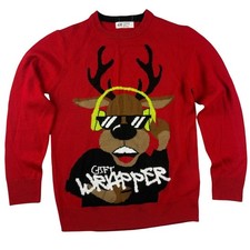 H M Christmas Sweater Red Reindeer Jacquard-Knit Cotton Jumper 8-10