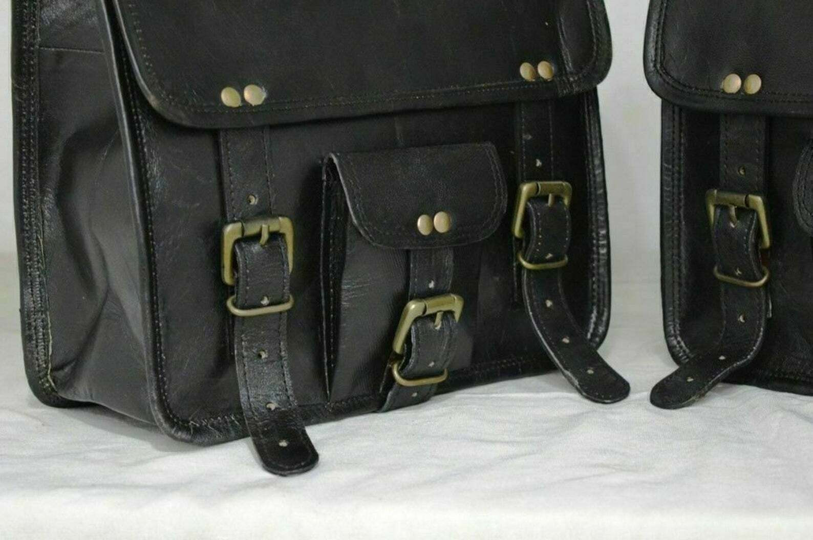 Sacoches de selle moto 15" en cuir véritable noir de haute qualité pour custom