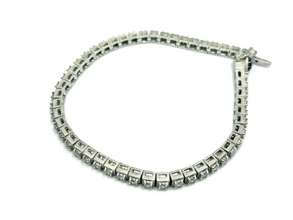 Judith Ripka Sterling Silver CZ Diamonique Tennis Bracelet Sapphire Heart - Image 2 of 4