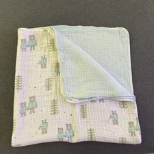 Aden Anais Essentials Cotton Muslin Dream Blanket Reversible Bears Aqua 4 Layers