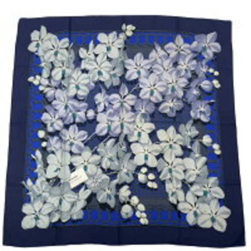 HERMES Scarf Carre 90 SOUVENIRS D'ASIE Flower Navy Multicolor Silk