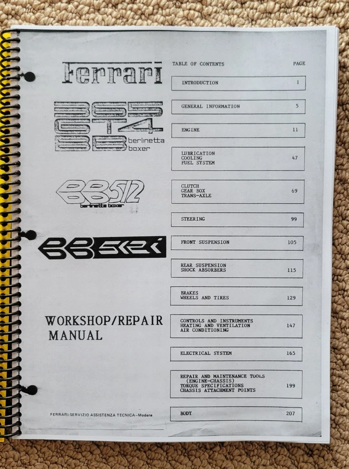 FERRARI 365 365 365GT4/BB BB512 BB512i 512 Boxer Manual de servicio Inglés 218 páginas Foto 2 de 3