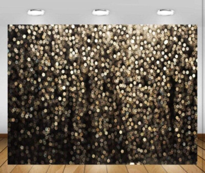 Bokeh Black Gold Backdrop 8' x 6' Party Glitter Dot Stars Spots Photo Prop