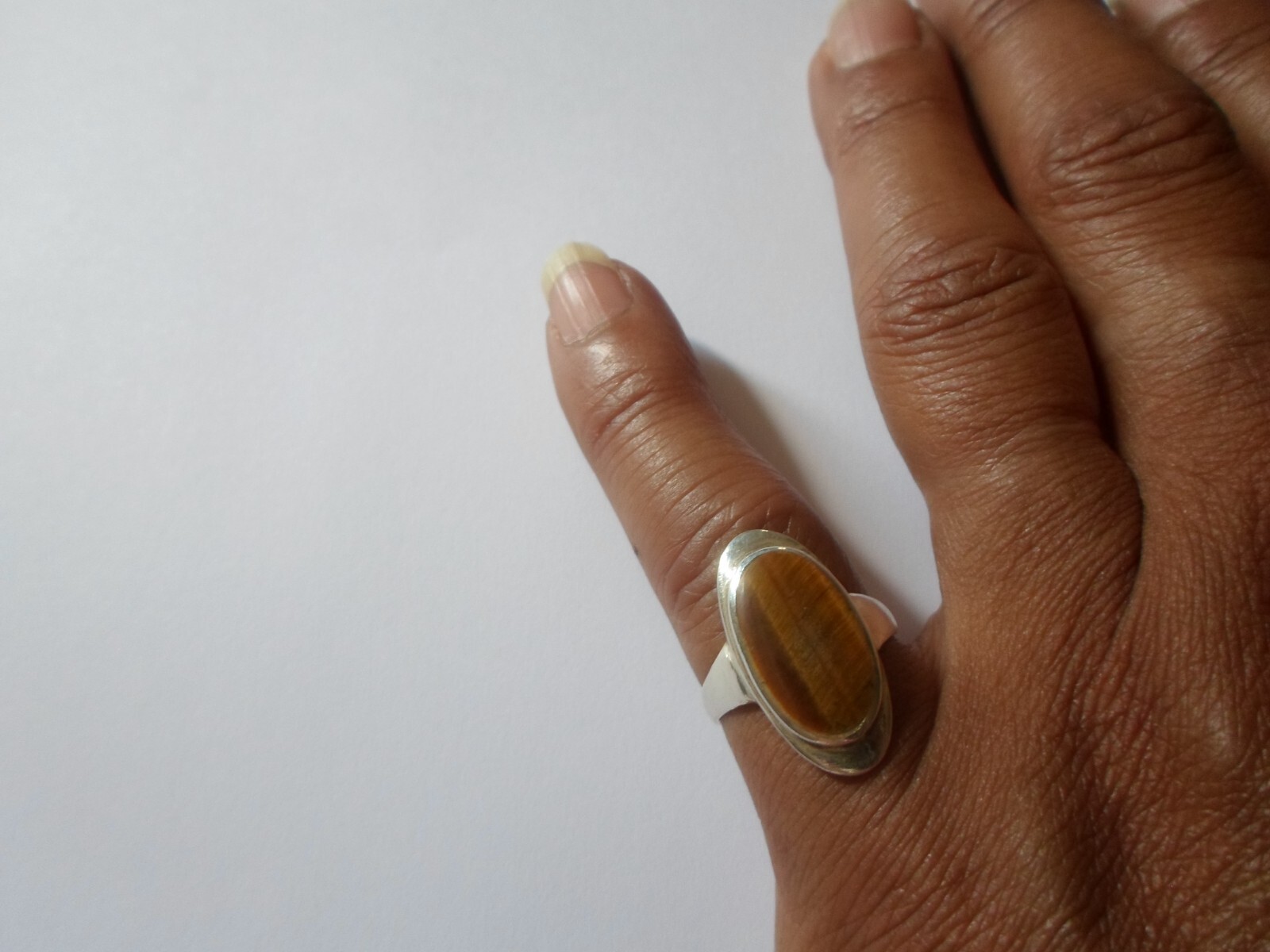 solid silver ring, tiger eye cabochon, size 51 - image 1