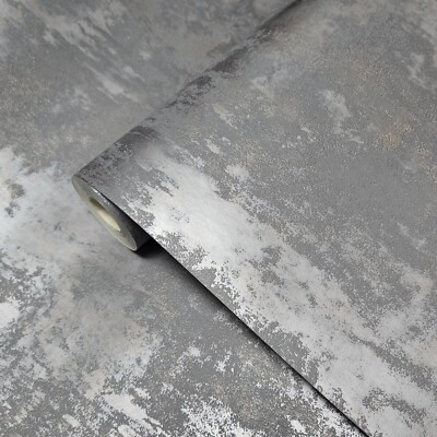 Rustic distressed gray silver steel metallic Textured faux Concrete Wallpaper 3D
