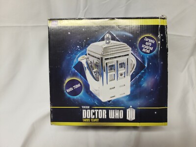 DR WHO DOCTOR TARDIS 50th ANNIVERSARY CHROME CERAMIC TEAPOT LARGE 7X7'' 25 OUNCES