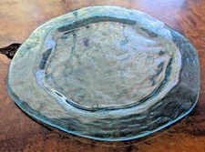 Annieglass Aqua Freeform Round Platter Signed 12"