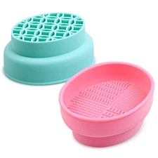 2Pcs Makeup Brush Scrubber,Foldable Silicone Makeup Brush Cleaning Mat,2 in 1 Po