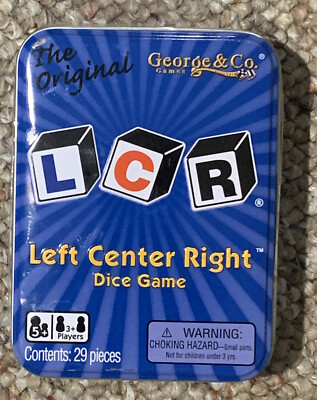 The Original LCR Left Center Right Dice Game Blue Tin George & Company NEW (H)