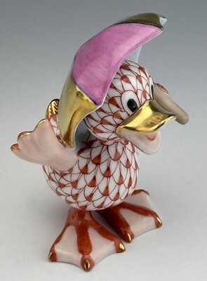   MINT HEREND DUCK W/ Umbrella Rust Fishnet Bird Figurine ($500 Retail)