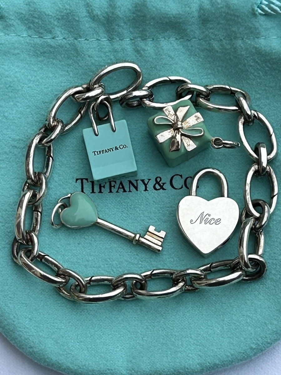 Tiffany & Co Silver Clasp Naughty Nice Enamel Key Bag Gift Box