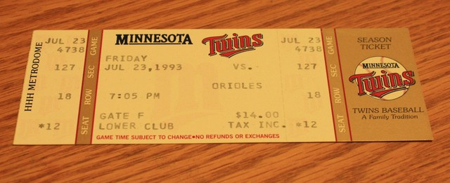 Minnesota Twins Ticket Stub - July 23 1993 - Fernando Valenzuela 147th ...