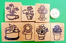 Flower and Plants in Pots - Set of 7 Wood Mounted Rubber Stamps