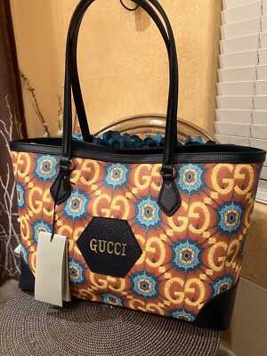 GUCCI 100周年記念 トートバッグ 676681 ネイビーxイエロー Gucci 100 Ophidia Yellow Tote Bag Purse 676681 Moroccan Canvas