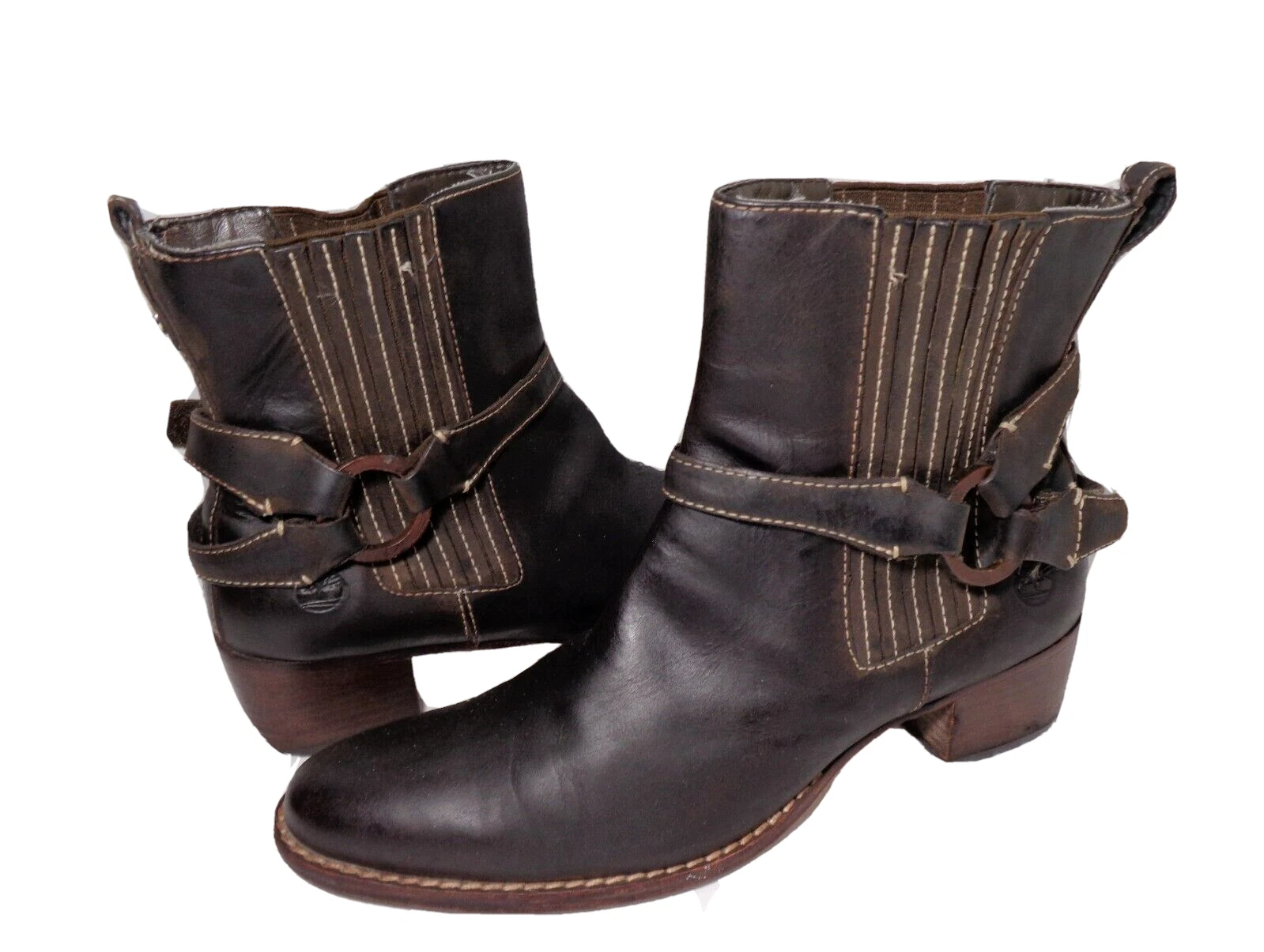 Stivali vintage Timberland Chelsea marrone scuro pelle nabuk donna US 9 5M