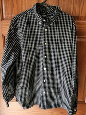 Chaps Custom Fit Mens Black & White Checkered Collared Button Down Shirt - Large