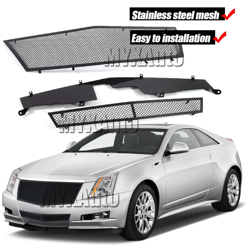 Mesh Grille Fits 08-13 Cadillac CTS Black Stainless Steel Grill Insert 09 10 11 - Image 2 of 4