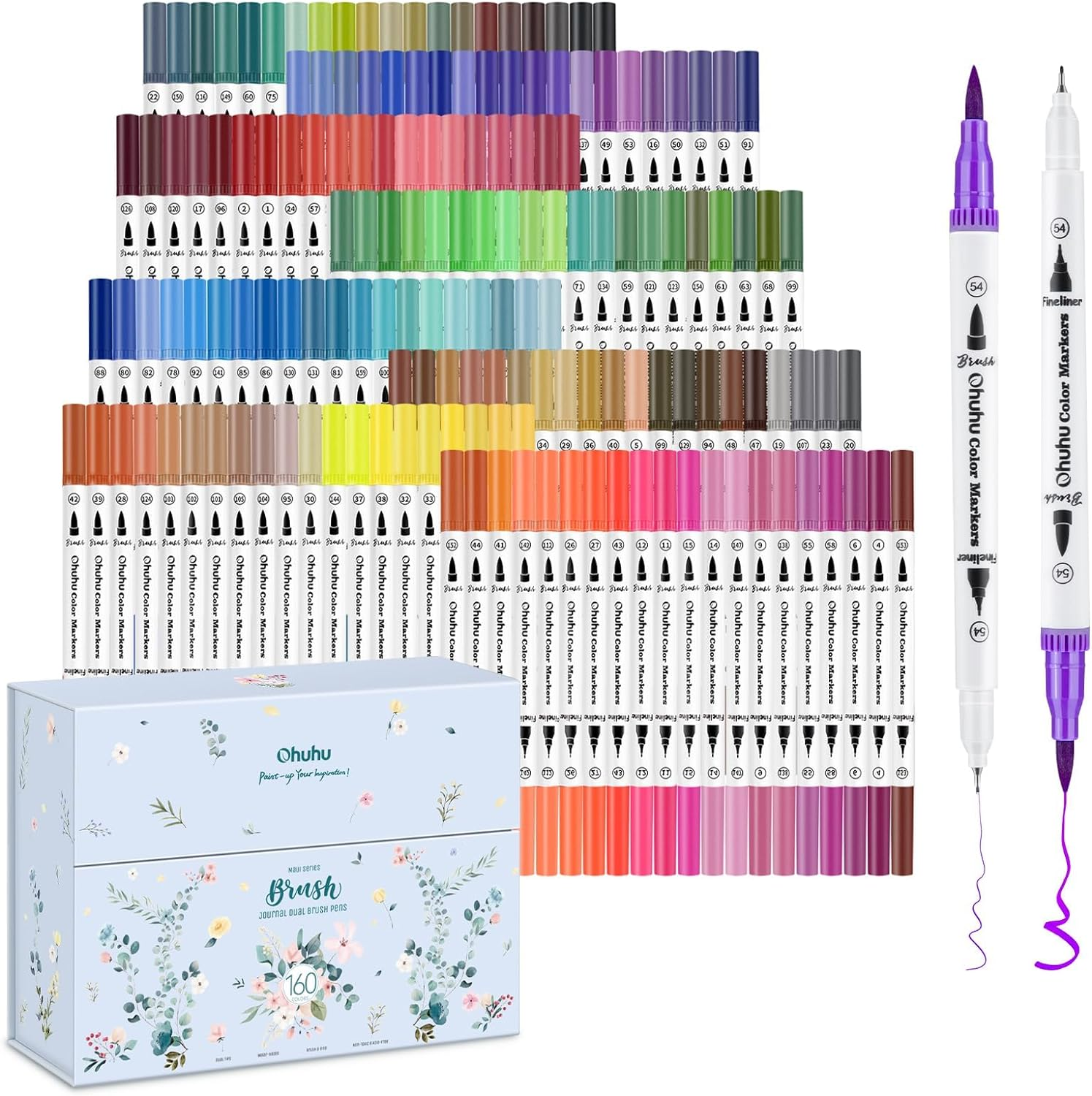 Markers for Adult Coloring Books: 160 Colors Coloring Markers Dual Tips Fine & B-image