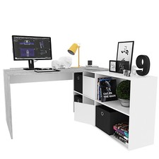 Scrivania multiposizione angolare 8 scompartimenti scrittoio mobile PC grigio