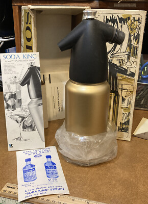 DECO SODA KING GOLD SELTZER BOTTLE SYPHON By KIDDIE In BOX Plus Vintage