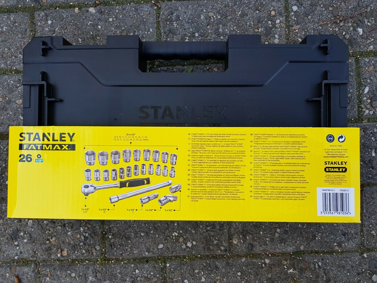 Stanley Fatmax Steckschlüssel-Set 26-teilig – 1/2" Antrieb, Mit Umschaltknarre, Verlängerung & Kardangelenk, Pro-Stack Kompatibel
