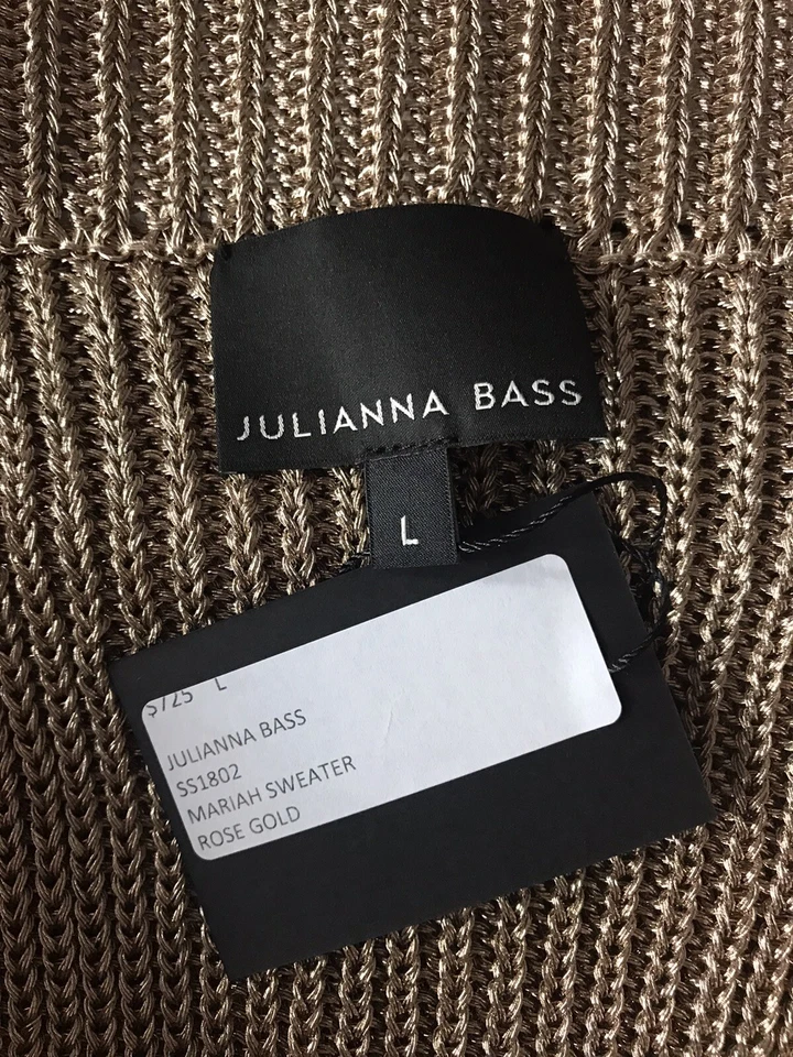 Stunning Julianna Bass Off Shoulder Fringe Sweater Heavy Metallic Gold Top $725 - Image 4 of 4