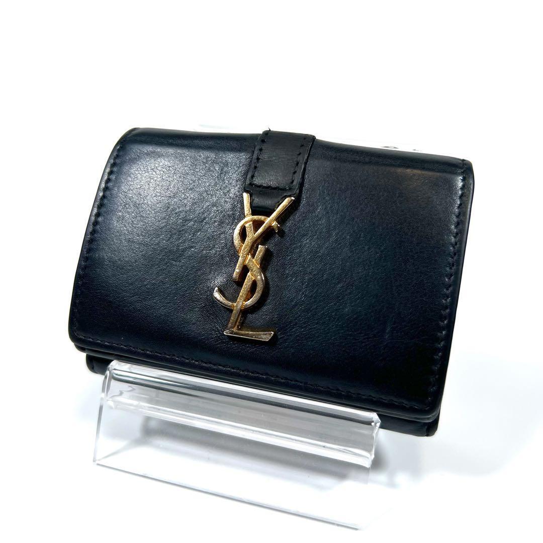 Saint Laurent YSL Cassandra Tri-fold Leather Wallet in Black Authentic Luxury