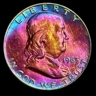 Franklin Half Dollar 1963 Uncirculated 90% Silver Monster Rainbow Toning