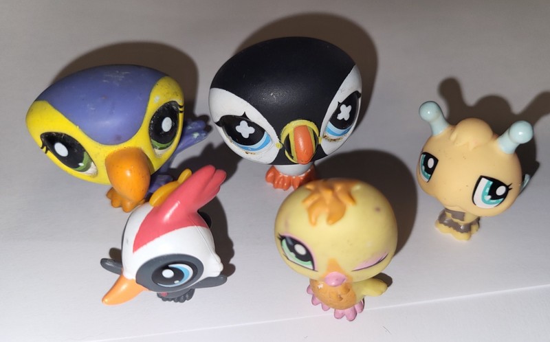 Set of 5, Hasbro, Littlest Pet Shop- Puffin, Duck, Etc...