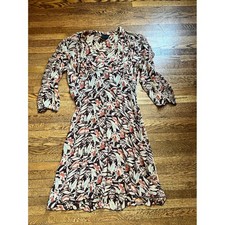 Anna Sui Vintage Y2K 100 Silk Bird Botanical Print Smocked Midi Dress USA
