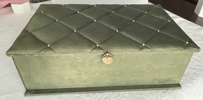 Christian Dior Vintage Green Quilted Jewelry Box CD Charm Large Storage Case