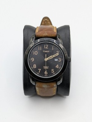 Timex Quarz Armbanduhr Datum Zifferblatt Echt Lederband siehe Fotos/Video 41,7mm