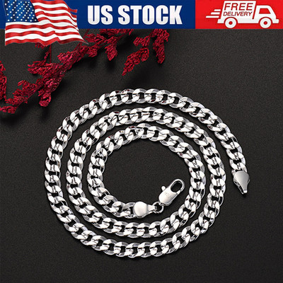 925 Silver Plated Water Wave Chain Necklace 3mm 4mm Jewelry Men Women 16-22'' US