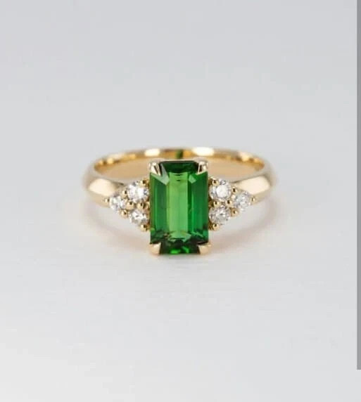 Anillo propuesta diamante esmeralda natural corte baguette de 2,85 quilates oro amarillo macizo de 14 quilates