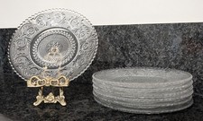 Vintage Duncan & Miller Clear Crystal "Lace" Sandwich Plates, Set of 7