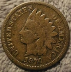 1870 1C BN INDIAN HEAD CENT VG/F CONDITION SEMI-KEY-DATE 🔑