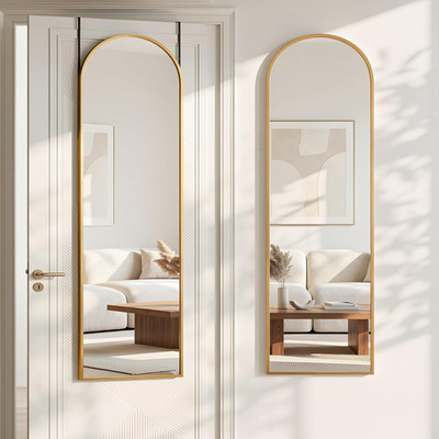 Gold Over-The-Door Full Length Mirror - 48'' x 14'' Leaning Body Mirror