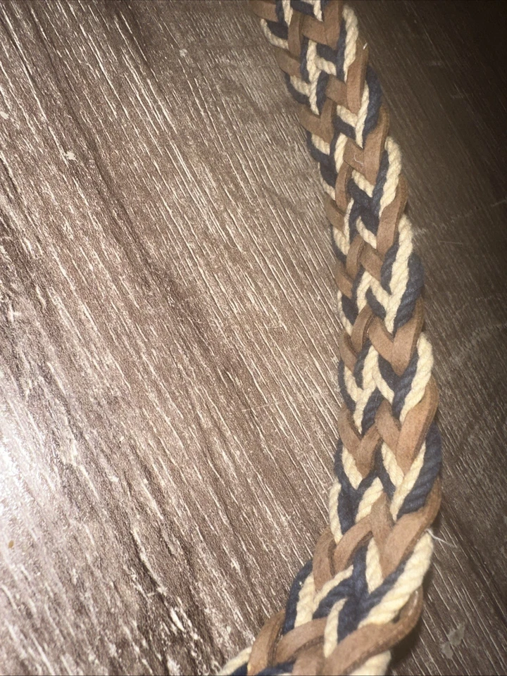 Cinturón Chaps Hombre Talla 36 Cuero Trenzado Y Cordón Azul Marino Marrón Beige Costero Náutico Foto 4 de 4